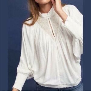 Feather Bone Anthropologie Boho Embroidered Beaded Long Sleeve Blouse Size Small